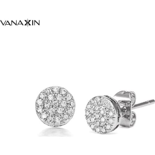 VANAXIN Iced Out Stud Earrings For Women Mini Brass Cute Jewellery Brincos CZ Crystal Earrings Ladies Engagement Gift Box Pack