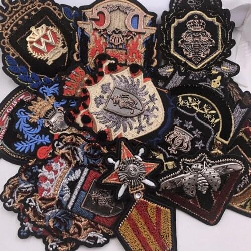 Embroidery metal patch embroideried beetle crown eagle lion deer patches applique clothes jacket badges for clothing HE-2718