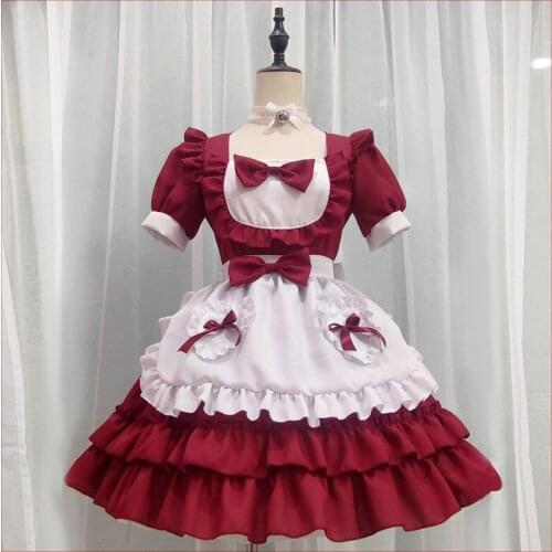 Japanese Soft Girl Red Sexy Maid Costume Cosplay Womens Clothing Secondary Maid Uniform Suit Cos Costume Anime Dresses Maid