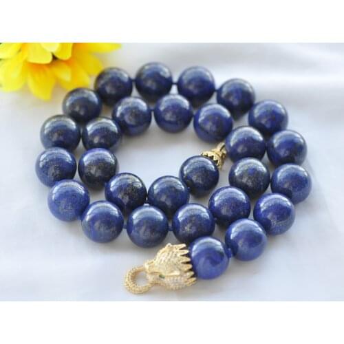 Z10178 25" 20mm Natural Round Blue lapis-lazuli Bead Necklace CZ