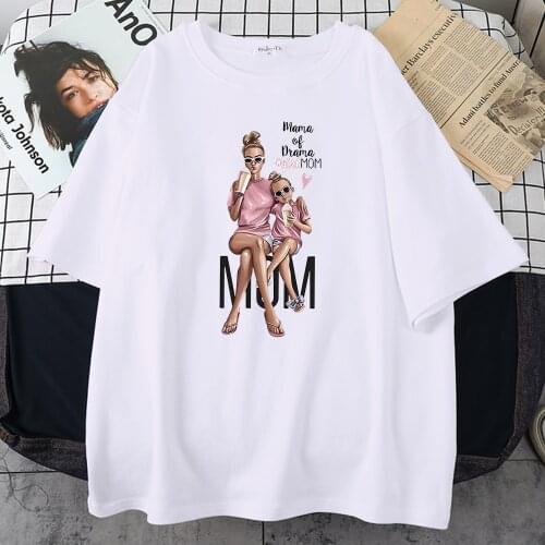 MaMa Of Drama With Baby Printing Womens Tshirt Street Brand Loose T Shirt Cool S-XXXL Streetwear Oversized Soft T Shirts Female