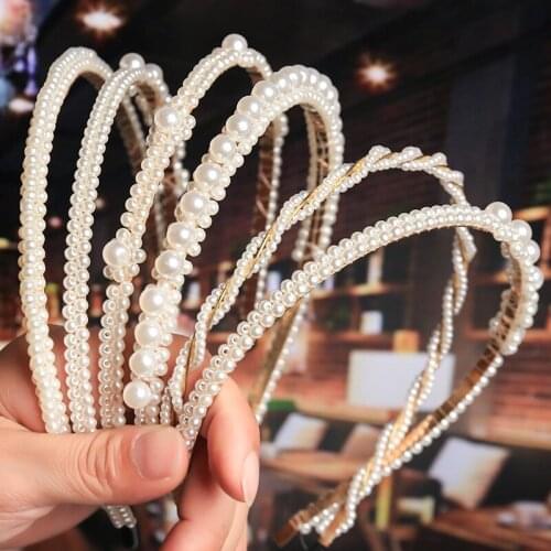 Fashion 2021 New Elegant Full Pearls Hairbands for Women Sweet Headband Hair Bundle Lady Hair Hoops Accessories