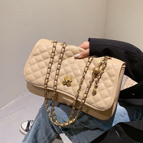 PU Leather Thread Chain Big Crossbody Bag for Women 2021 Simple Large Capacity Shoulder Bag Lady Design Fashion Luxury Handbag