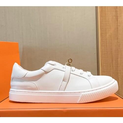 2021 Casual Shoes Women Metal Decoration Simple White Cowhide Genuine Leather White Women Shoes Sneakers Women Shoes Woman