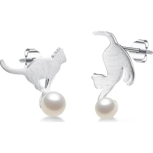 New Hip-hop Girls Stud Earrings Women Novel Style Jewelry Cute Animal Pearl 925 Sterling Silver Earrings drop shipping