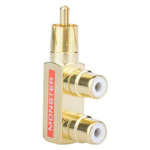 2-10pcs/lot Monster lotus tee pure copper gold plated audio RCA 1/2 connector 1male / 2female AV adapter connector