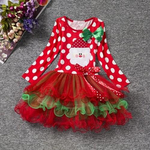2021 Christmas Santa Claus Holday Party Girl Dress Polda Spots Baby Dress Bow Children Girl Christmas tutu tiers Baby Dresses