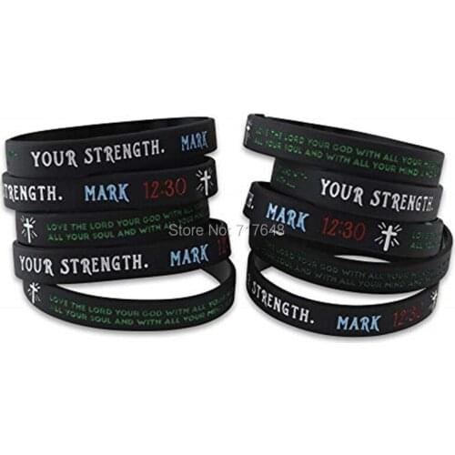300pcs Bible Verses Mark 12:30 wristband silicone bracelets free shipping by FEDEX A