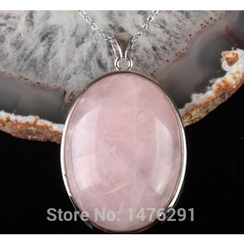 42X32MM Rose Pink Quartz Oval Bead Gem Pendant 1PCS