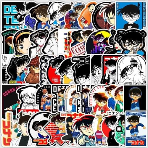50PCS Bandai Anime Cartoon Conan Stickers Waterproof Skateboard Luggage Laptop Guitar Decorate DIY Cartoon Sticker Children Toy