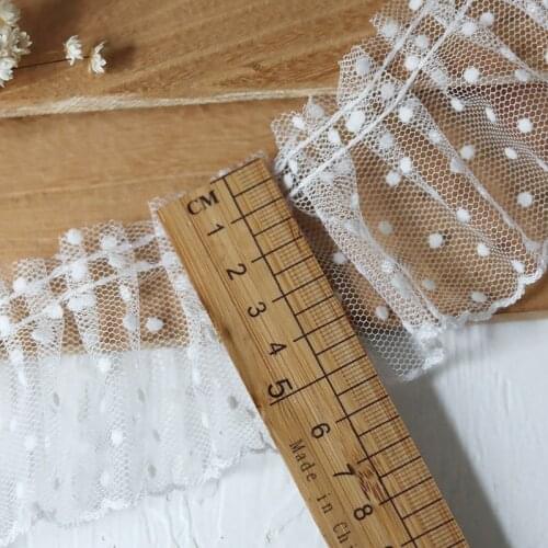 6CM Wide White Tulle Fabric Embroidered Wavelet Dot Ribbon Pleated Mesh Yarn 3d Guipure Lace Trim Collar Sewing Hat Clothing DIY