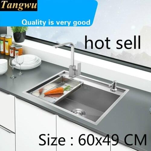 Free shipping Hot sell food-grade 304 stainless steel standard durable fashion luxury kitchen manual sink single trough 60x49 CM