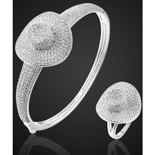 Brand New year hats cubic zircon Bangle & Rings Jewelry Sets rhodium silver copper Bangle Rings Accessory Sets Men Bangle sets
