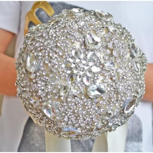 Bling Bling Crystal Brooch Adorned Wedding Bouquet Wedding Bridal Artificial Rose Flowers Bouquets De Mariage Handhold For Bride