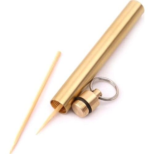 EDC Brass Toothpick Holder Waterproof Seal Bottle PortableCase Container