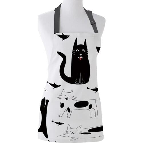 Cat Black White Fish Cartoon Animal Apron Adult Kids Bibs Home Cooking Baking Restaurant Kichen Aprons for Woman Cleaning Apron