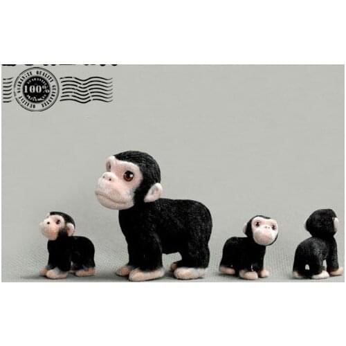 Flocking figure simulation model toy Children gift Japanese zoo simulation animal doll orangutan mother and kids 4pcs/set