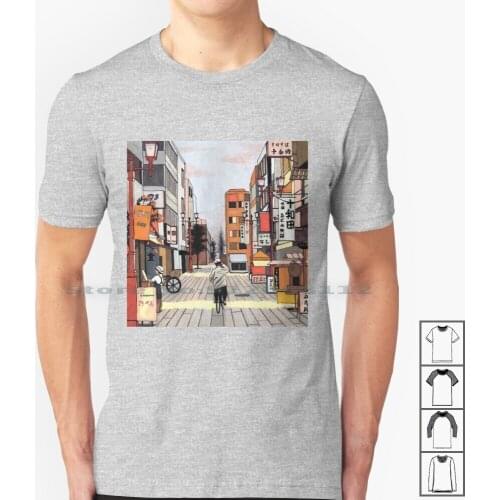 Early Morning Ride In Japan T Shirt 100% Cotton Japan Streetscape City Urban Industrial Modern Dawn Early Morning Sunrise Bike