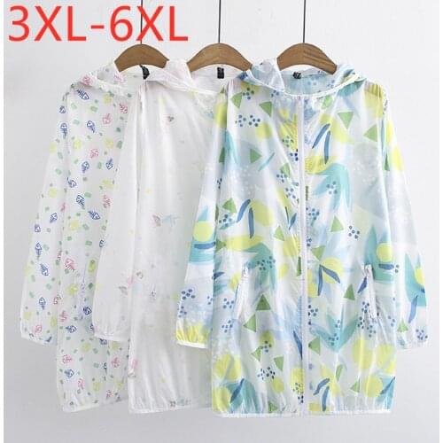 New Ladies Summer Plus Size Hoodie Jacket For Women Large Long Sleeve Loose Floral Print Thin Sunscreen Coat 3XL 4XL 5XL 6XL