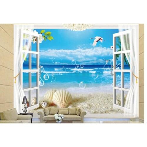Customized 3d wallpaper 3d tv wall paper murals 3 d window brilliant beach setting wall outside the window murals wallpaper