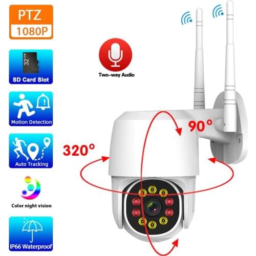 1080P PTZ IP Camera Wifi Outdoor Auto Tracking Waterproof 2MP Color Night Vision Security Surveillance Cameras With Wifi ONVIF