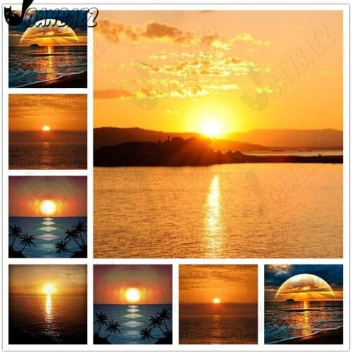 Sunset Sea Landscape Diamond Painting Coconut Tree Mosaic Embroidery Lake Patch Diamond Cross Stitch 5D Diy Decoration Handmade