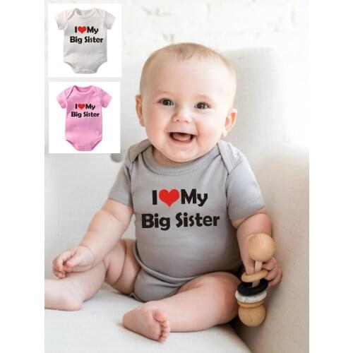 Baby Boys Girls Cotton Grey Toddler I Love My Big Sister Letters Graphic Printed Fashion Onesies Infant Soft Wear Rompers