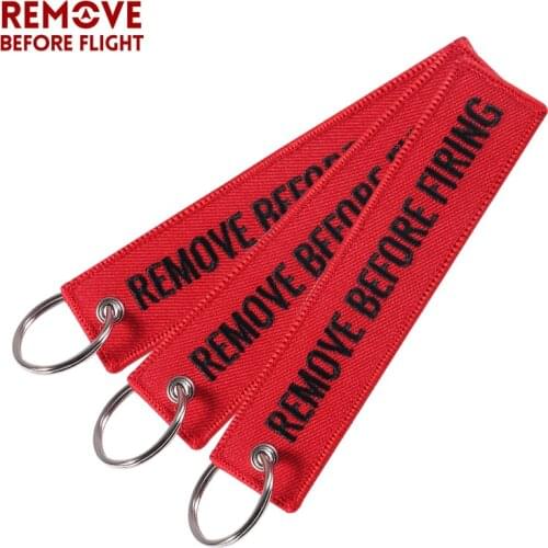 3 PCS Red REMOVE BEFORE FIRING Fashion Jewelry Chain Keychain For Fire Fighters Keychain Embroidery Key Rings Custom Key Fob
