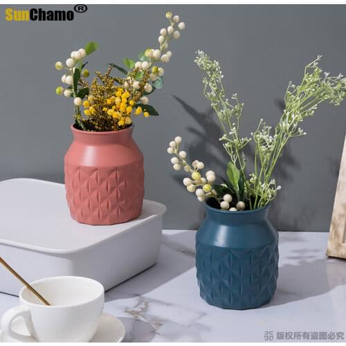 Creative Flower Vase Imitation Ceramic Glaze Anti-fall Vases Wedding Living Room Home Decoration Flower Arrangement