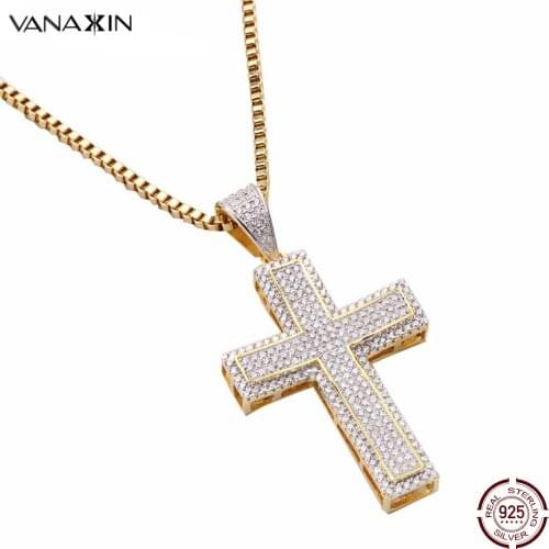 Cross Jesus Necklace Pendant Zircon Silver 925 Men Punk Gold/Silver Color Statement Pendants Jewelry Paved CZ Box Free