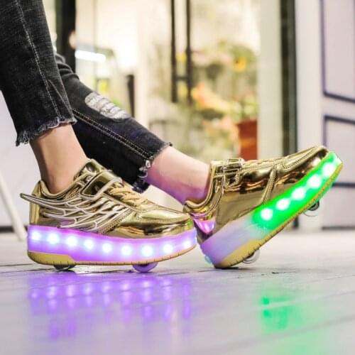 2021 Size 28-40 Glowing Wheel Sneakers USB Charging Kids Shoes with LED Light Children Roller Skate Sneakers Led Light Up Shoes