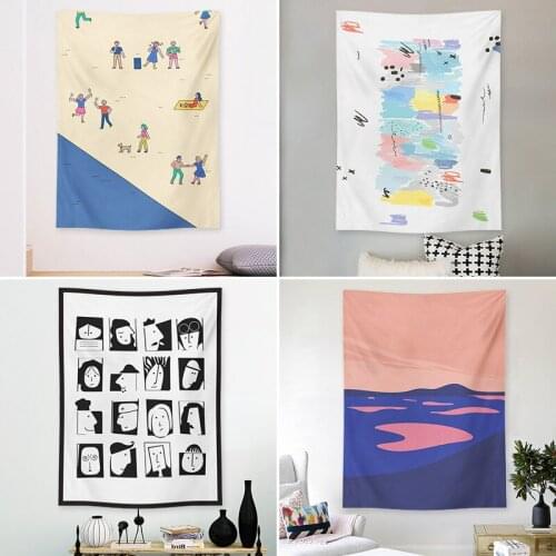 Hot Nordic Oil Painting Tapestry Kawaii Tapestrys Wall Hanging Blanket Dorm Room Decor Cartoon Polyester Fiber