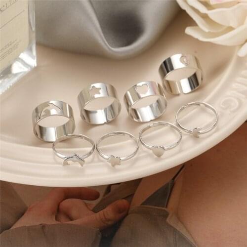 Fashion 2PCS/Set Moon Stars Couple Adjustable Opening Ring Set for Women Men Silver Color Butterfly Lover Rings Jewelry Gift