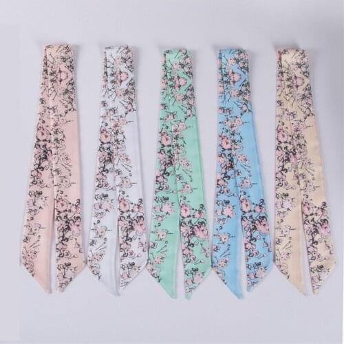 New Geranium Printed Womens Scarves Luxury Brand Ladies Headscarf Skinny Narrow Tie Bag Handle Ribbon Long Hair Band Female C1