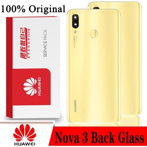 Original Back Cover for HUAWEI Nova 3 Tempered Glass Spare Parts Back Battery Door Housing with Camera Frame Repair Parts