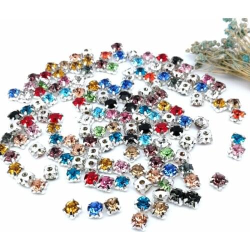 Pulaqi SS16 Rhinestone Color Sewing On Crystal Glass Strass Jewelry Silver Cup Claw 4 Holes Sewing Stones Bead Craft Clothes DIY