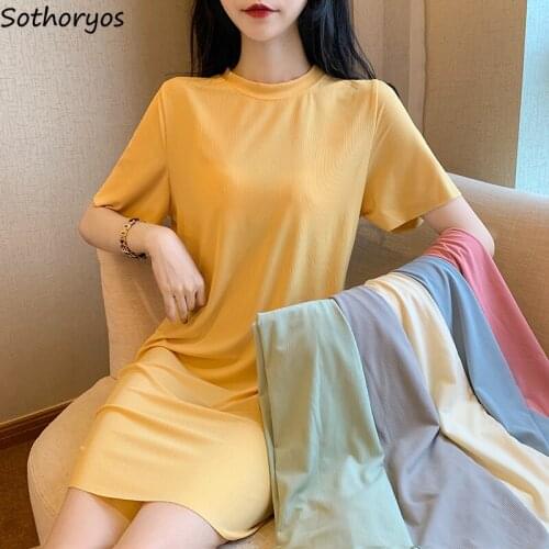 Candy Color Sleepshirts Short Sleeve Summer Thin Loose Simple High Quality Casual Nightgowns Sweet Girls Females Lounge Popular