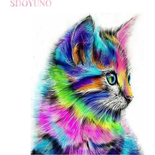 SDOYUNO DIY frame painting by numbers kits for adults colorful cat animals HandPainted wall art paintUnique Gift For Home Decor