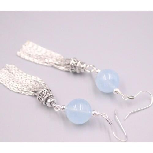 Real Silver 925 Earrings Drop For Women Female Girl Korean Earrings Aquamarine Retro Antique Personality Bohemian Ethnicity
