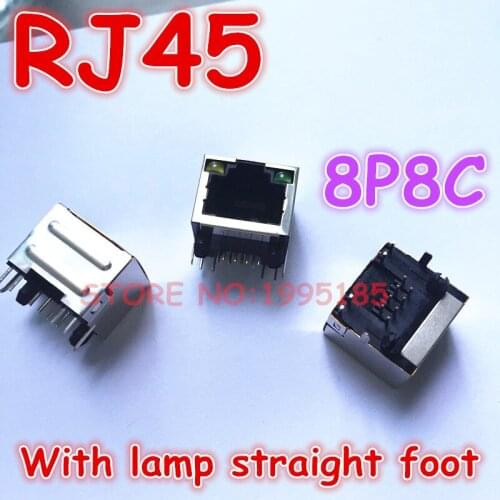 10pcs/lot RJ45 with lamp straight foot RJ45 network port shielded RJ network socket 8P8C LED 15.8MM