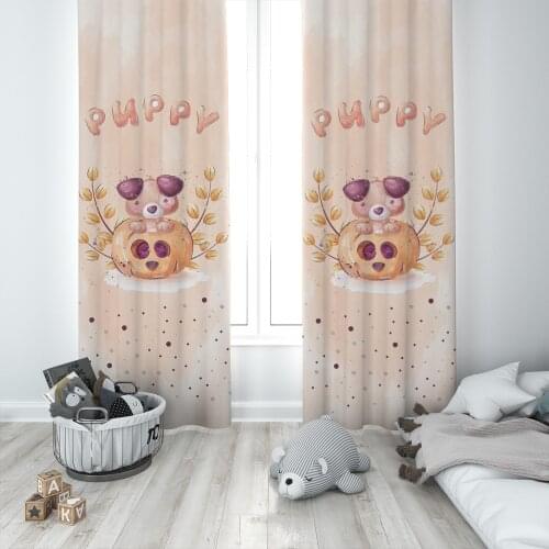 Curtains Children 3D Printed Decorative Items Home Childrens Room Beige Puppy Dog Model 279