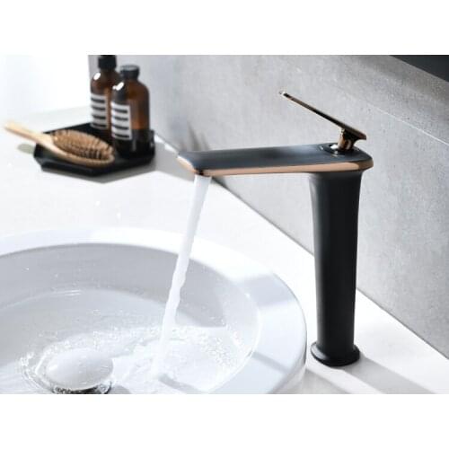 Solid Brass Rose gold and black bathroom washbasin vessel sink faucet mixer tall tap single handle /hole luxury faucet new
