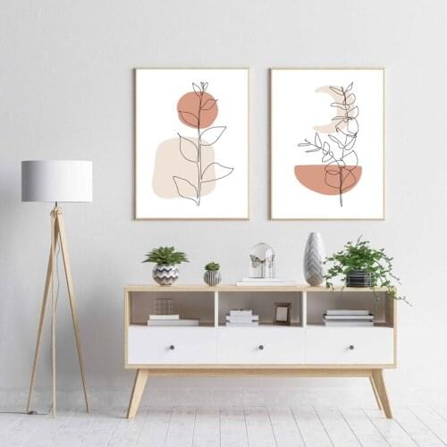 Sun and Moon Modern Minimal Line Art Prints Plants Poster Mid Century Wall Art Pictures Boho Decoration Nordic Style for Living