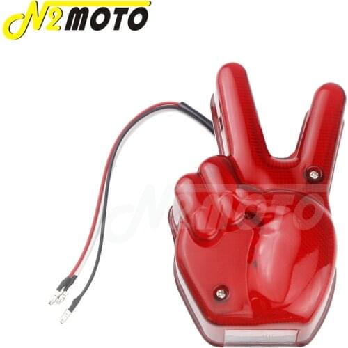 Motorcycle Hand Victory LED Red Light Stop Lamp Peace Sign Tail Light For Harley Cafe Racer Chopper Bobber Custom Universal