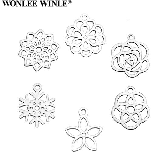 Wonlee Winle DIY Polished 316l Stainless Steel Laser Incision Flower Charms Pendants for Bracelet Necklace Jewelry Making