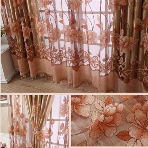 Burnout rideau curtains peony Flower Chinese 3D Window curtains cortinas rideau Sheer Curtains para living room tulles only 1pc