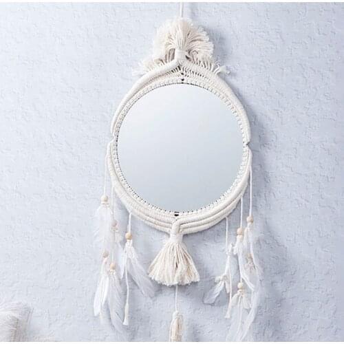 Home Decor Macrame Mirror Handmade Tapestry Makeup Mirror Compact Bohemia Decoration Home Bedroom Decorative Mirrors Wall Mirror