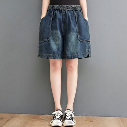 Women Summer Knee Length Casual Jeans New 2021 Simple Style Vintage All-match Loose Female Elastic Waist Denim Pants B728