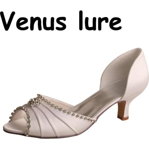 22 Colors Women Wedding Shoes Diamond Low Heel White Peep Toe Pumps