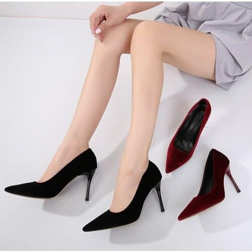 2021 Spring and Autumn New Simple Elegant High Heels Stiletto Womens Shoes Pointed Black Etiquette Professional Single Shoes